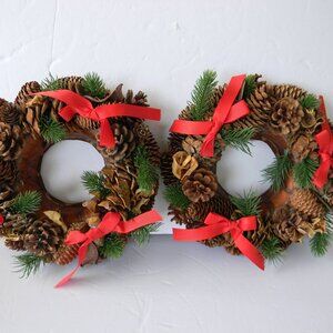 NEW  Ebenezer & Co. Set of 2 Pinecone & Greenery Candle Rings 10"ROUND